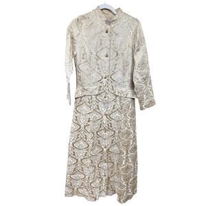 Evelyn Pearson Lounging Apparel Golden Woven Housecoat Large Vintage 1950s Maxi